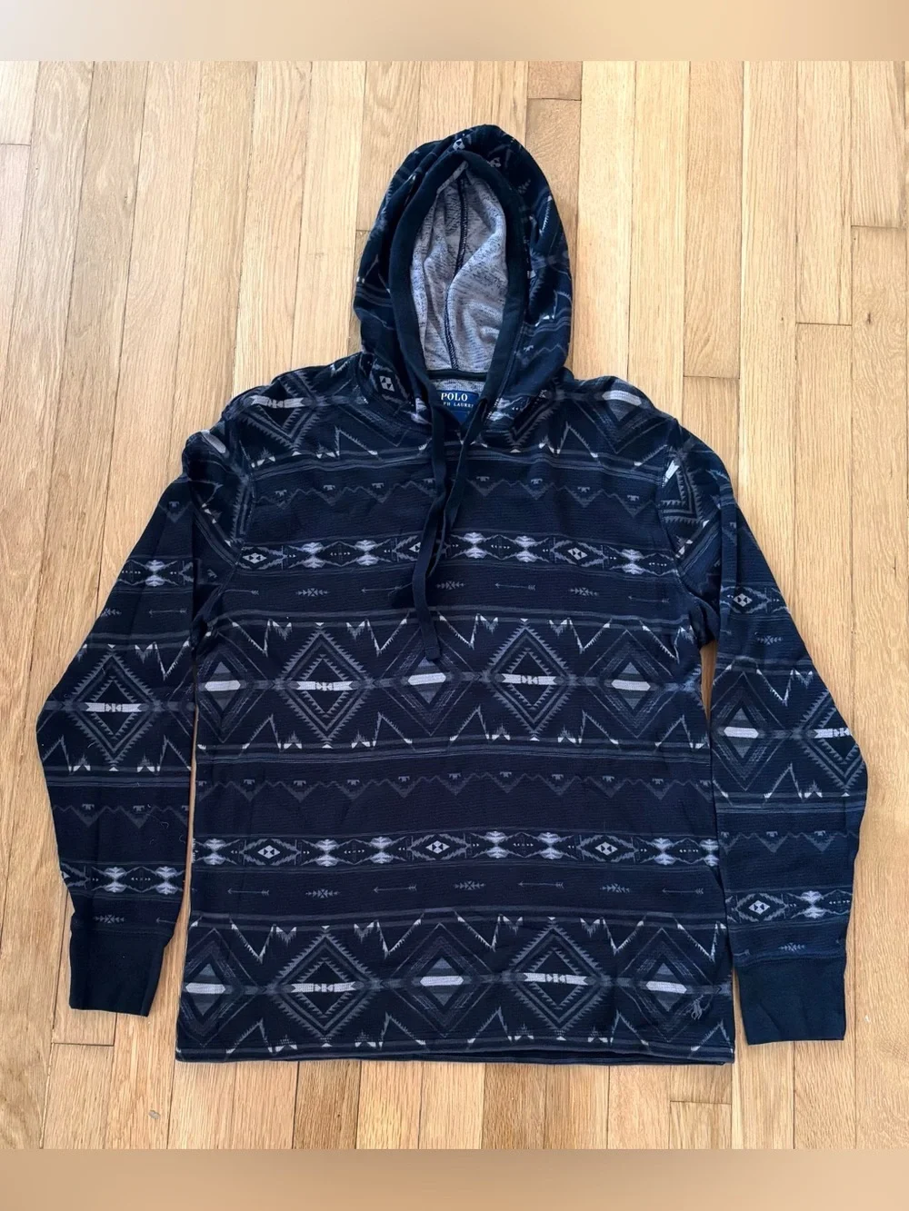 Polo Ralph Lauren Aztec Southwestern Hoodie Mens L Black Lightweight Sweatshirt